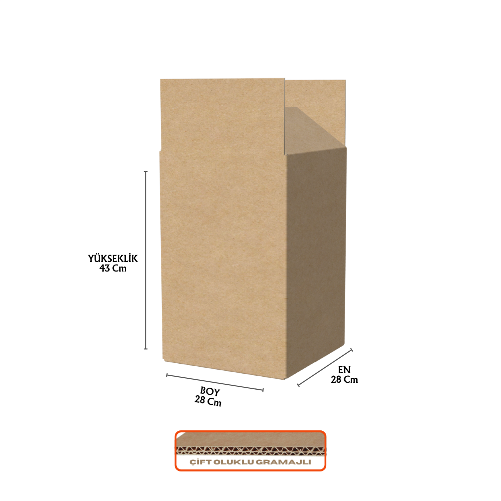 28x28x43 Cm Çift Oluklu Gramajlı Baskılı A Box Taşıma Kolisi